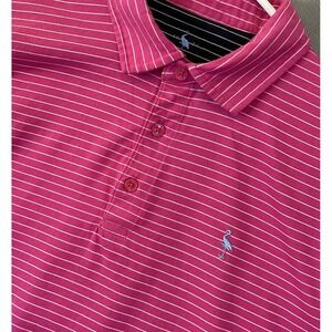 TailorByrd Men's Large Pink Stripe Stretch Cotton Polo Flamingo Logo